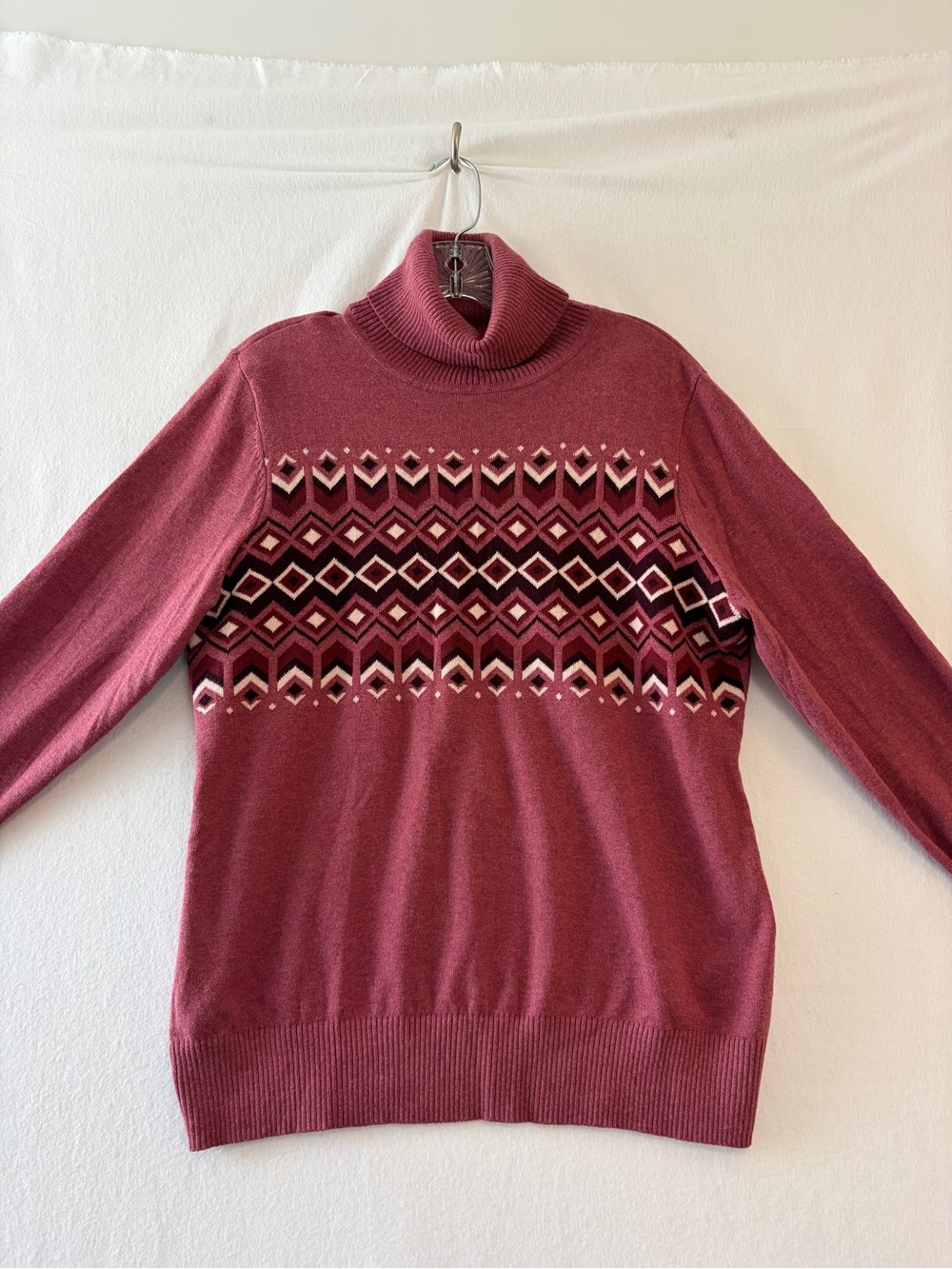 L.L. Bean Rosewood Fair Isle Turtleneck Sweater Cotton and Cashmere